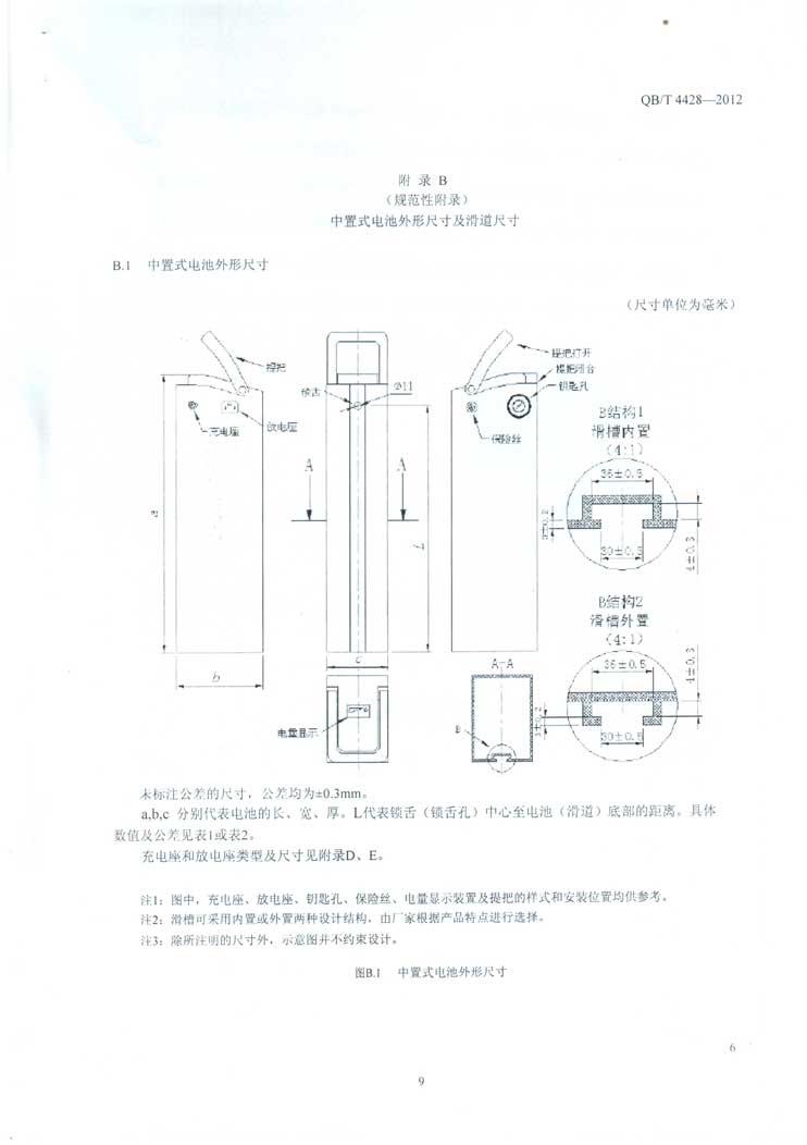 电动自行车用锂离子电池产品规格尺寸