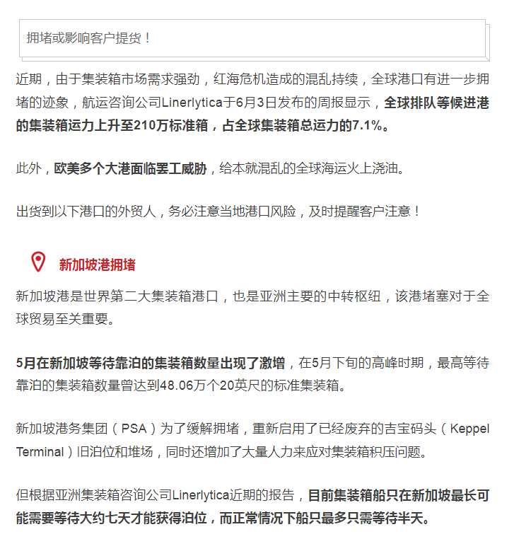 全球港口风险预警，近期出货务必注意延误