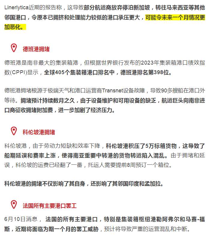 全球港口风险预警，近期出货务必注意延误